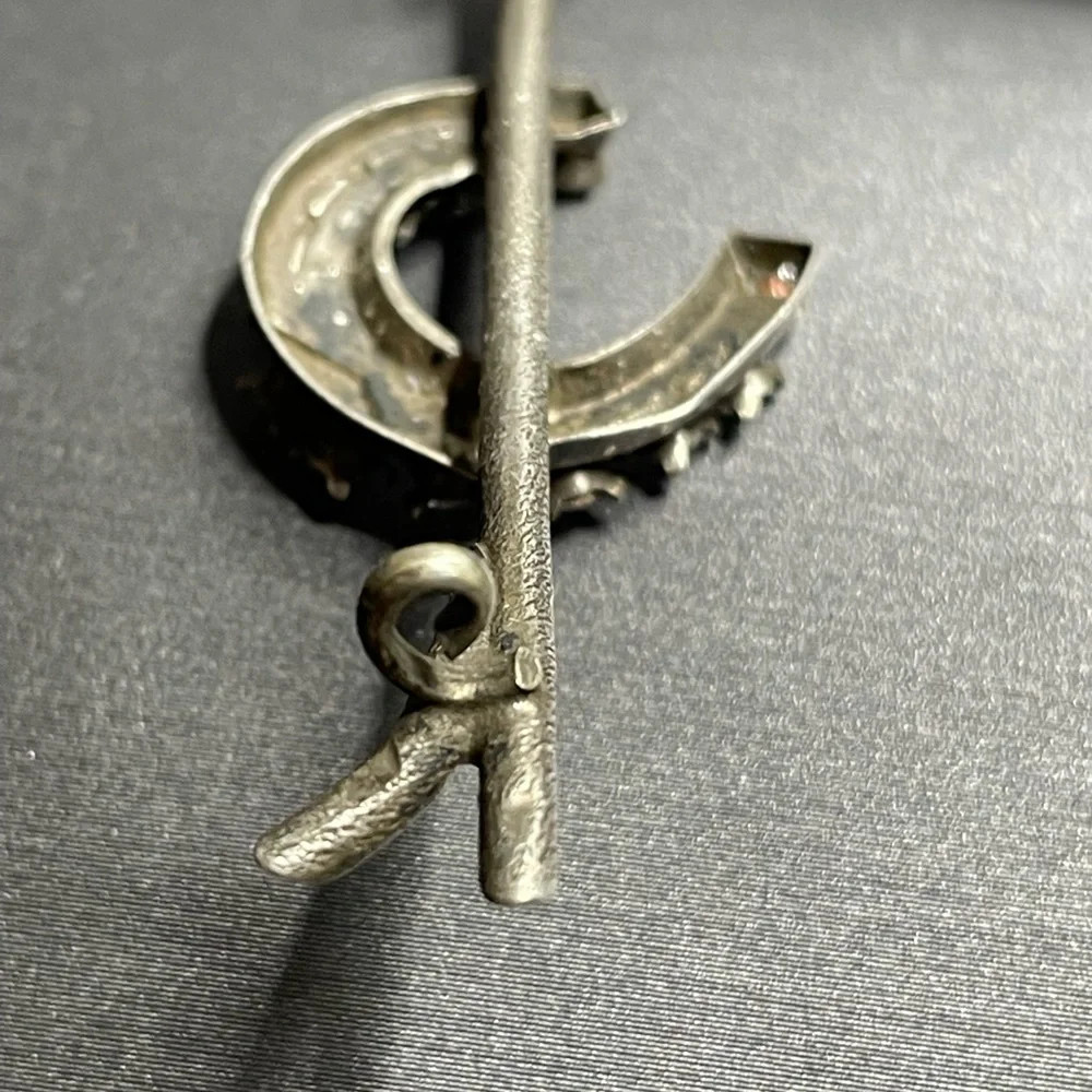 Silver Branch Lucky Horseshoe Antique Brooch White Rhinestones 800 Silver - Picture 5 of 12
